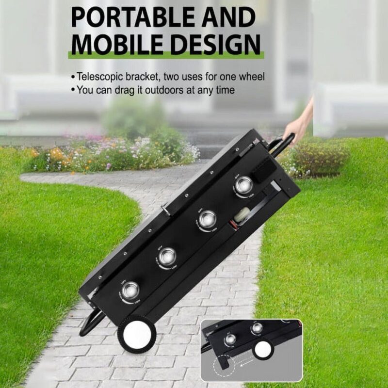 HONGGE 60000BTU 4 Burner Foldable Outdoor Propane Gas Grill, Black - Image 2