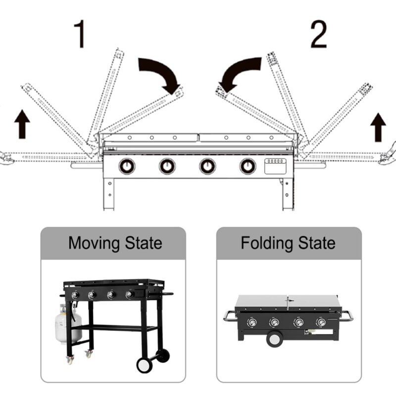 HONGGE 60000BTU 4 Burner Foldable Outdoor Propane Gas Grill, Black - Image 6