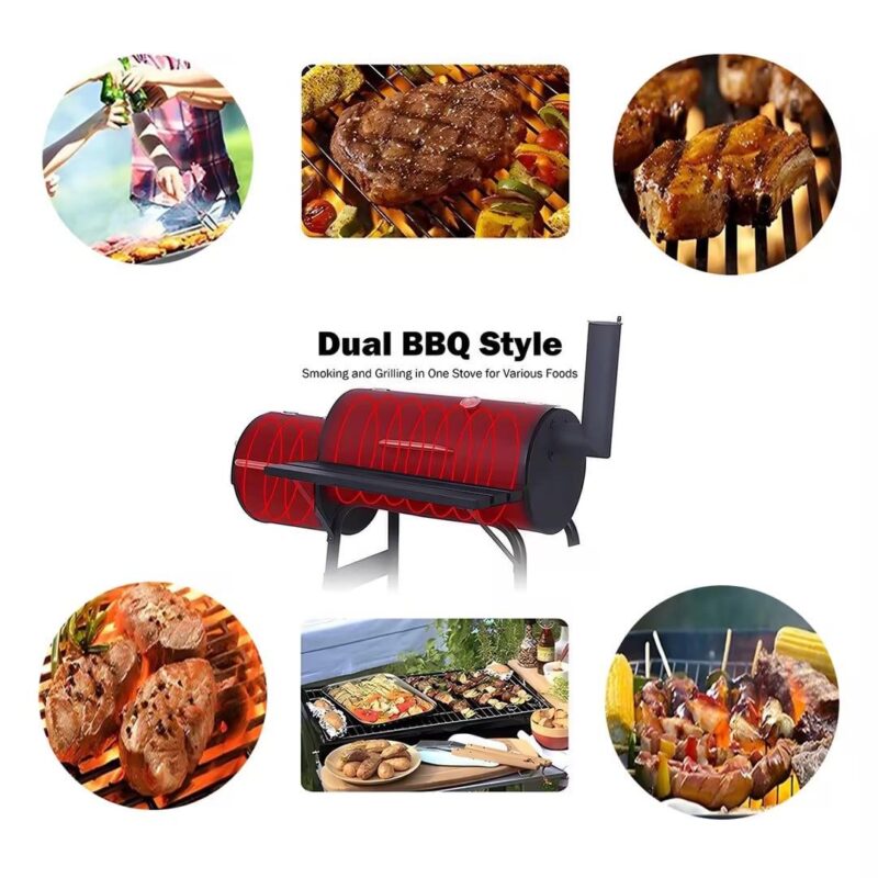 HONGGE BBQ Charcoal Grill Outdoor Portable Barbecue Grill, Offset Smoker Barbecue Oven with Wheels - Image 3