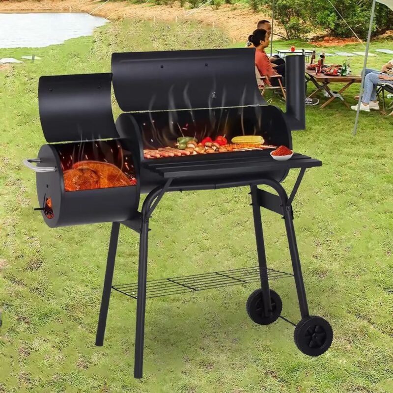 HONGGE BBQ Charcoal Grill Outdoor Portable Barbecue Grill, Offset Smoker Barbecue Oven with Wheels - Image 7