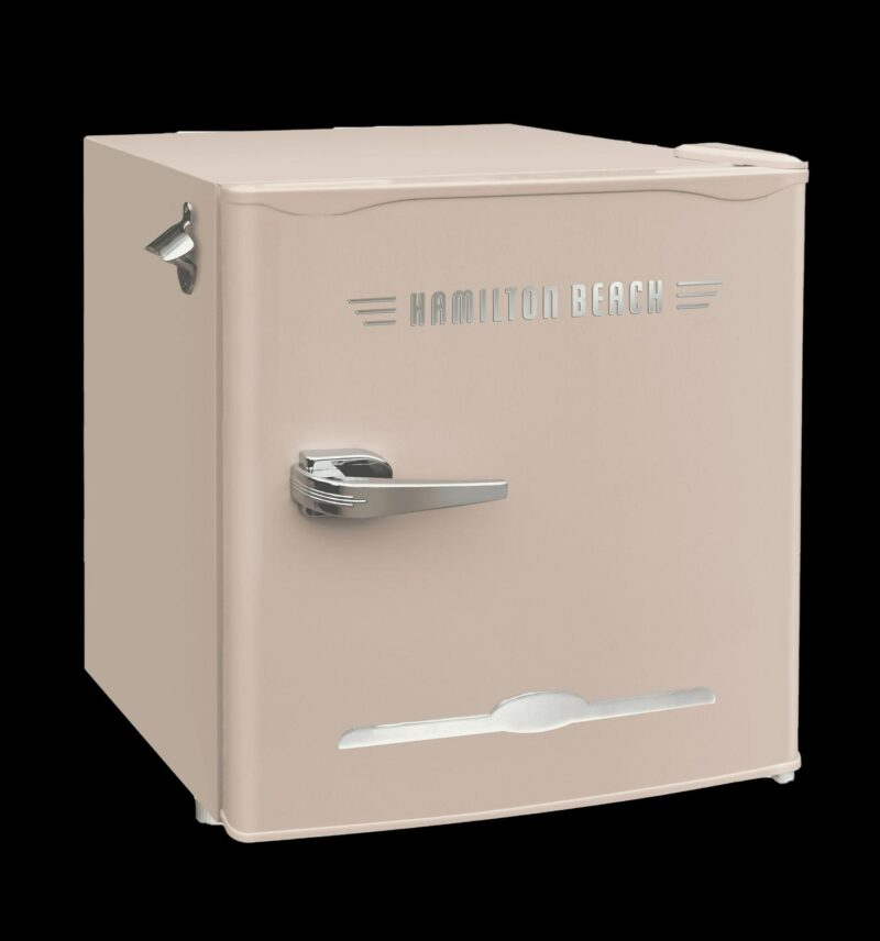 Hamilton Beach 1.6 Cu. Ft. Retro Refrigerator With Built-In Side Bottle Opener, 2 Liter Door Basket, Coral, HBF1600