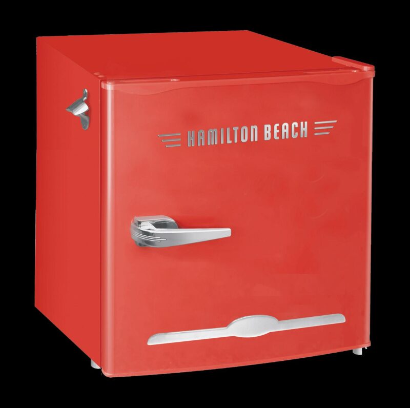 Hamilton Beach 1.6 Cu. Ft. Retro Refrigerator With Built-In Side Bottle Opener, 2 Liter Door Basket, Red, HBF1600 - Image 2