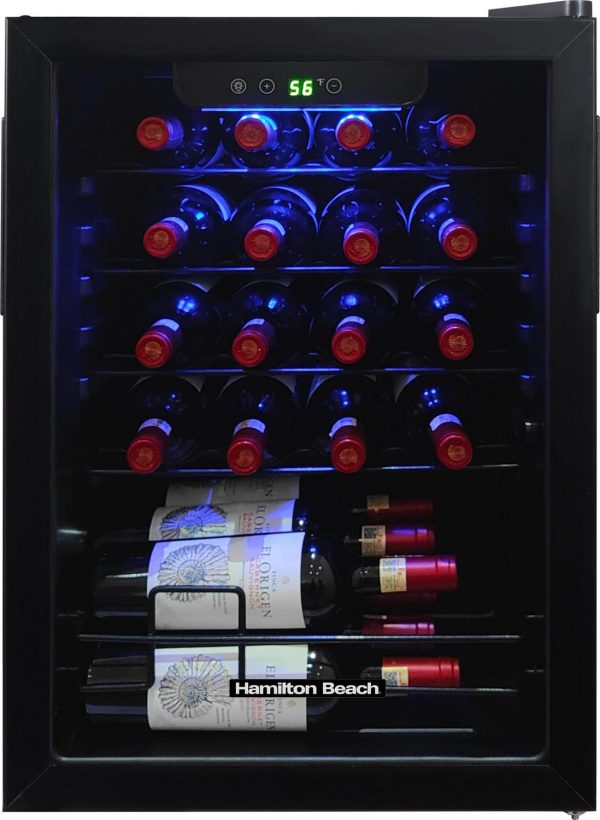 Hamilton Beach, 43 Bottle, Dual Zone Wine Fridge, Glass Door, Wooden Shelves, Stainless Steel