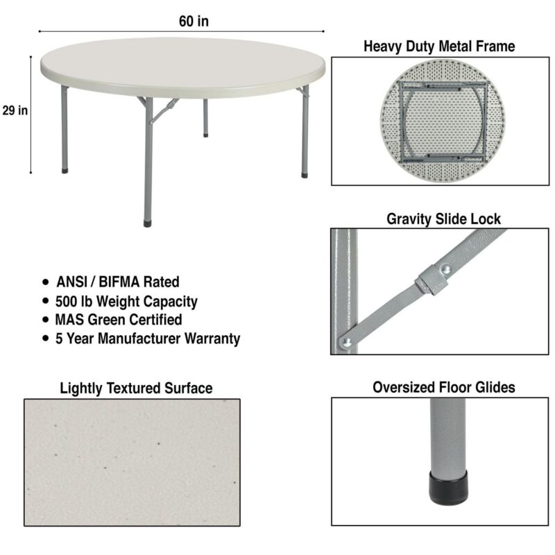 Hampden Furnishings Baldwin Collection 60  Plastic/Steel Round Folding Table, Grey - Image 2