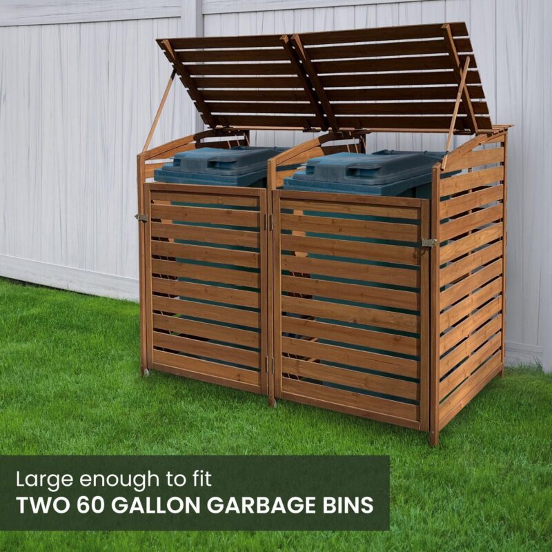 Hanover Outdoor Wood Trash Can Storage Shed, Brown,HANWS0103-BRN - Image 5