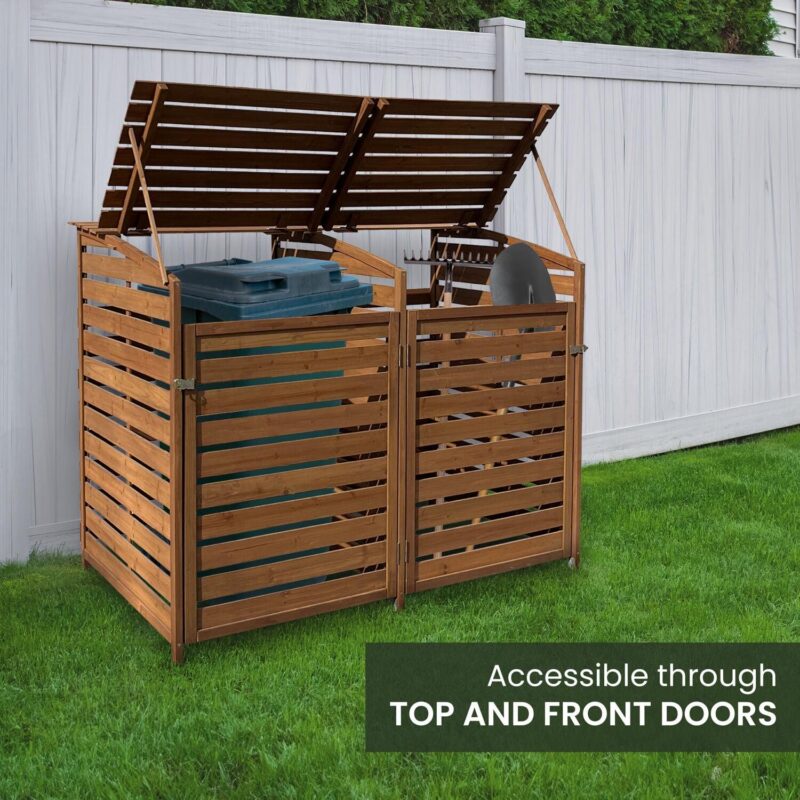 Hanover Outdoor Wood Trash Can Storage Shed, Brown,HANWS0103-BRN - Image 7