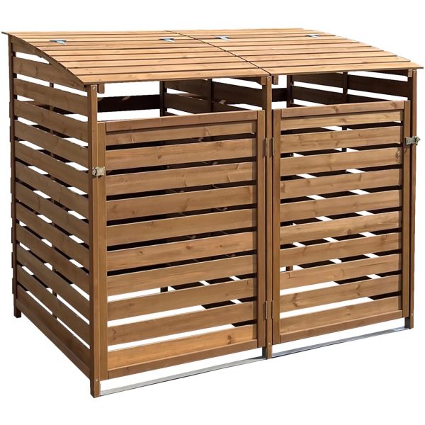 Hanover Outdoor Wood Trash Can Storage Shed, Brown,HANWS0103-BRN