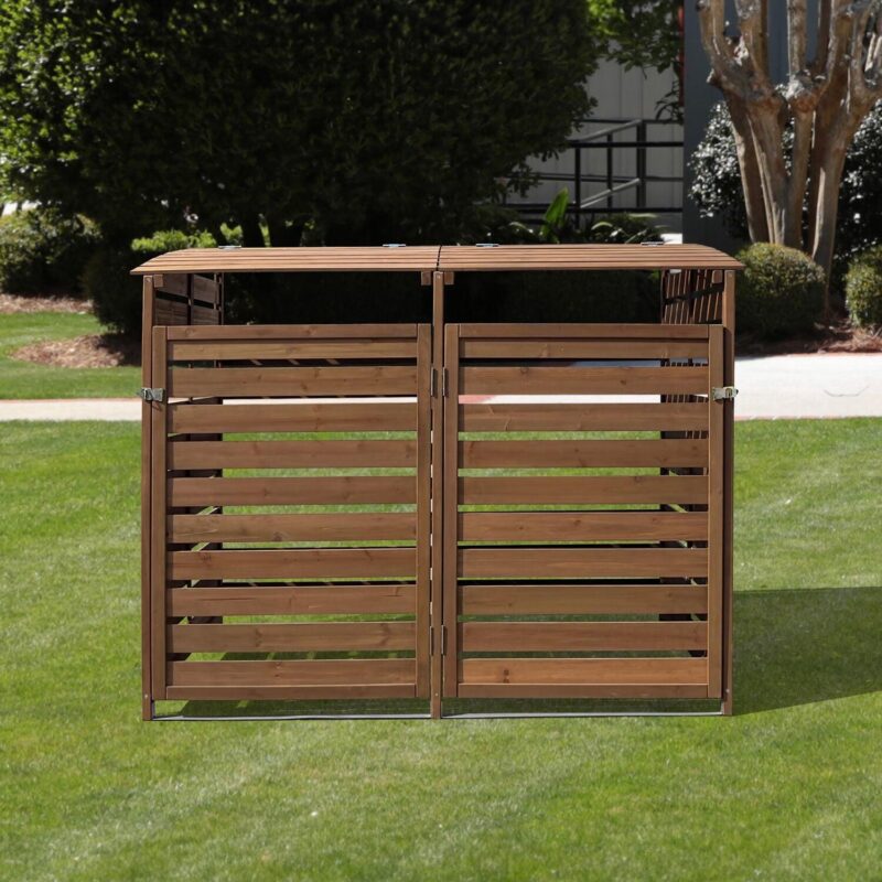 Hanover Outdoor Wood Trash Can Storage Shed, Brown,HANWS0103-BRN - Image 2