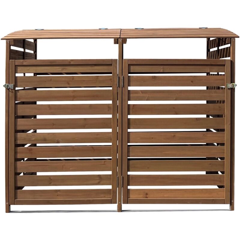 Hanover Outdoor Wood Trash Can Storage Shed, Brown,HANWS0103-BRN - Image 9