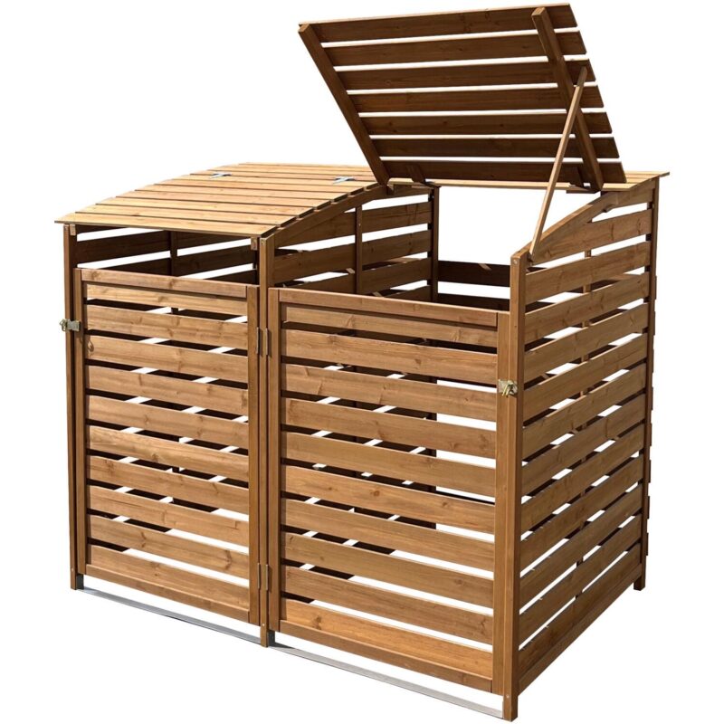 Hanover Outdoor Wood Trash Can Storage Shed, Brown,HANWS0103-BRN - Image 11