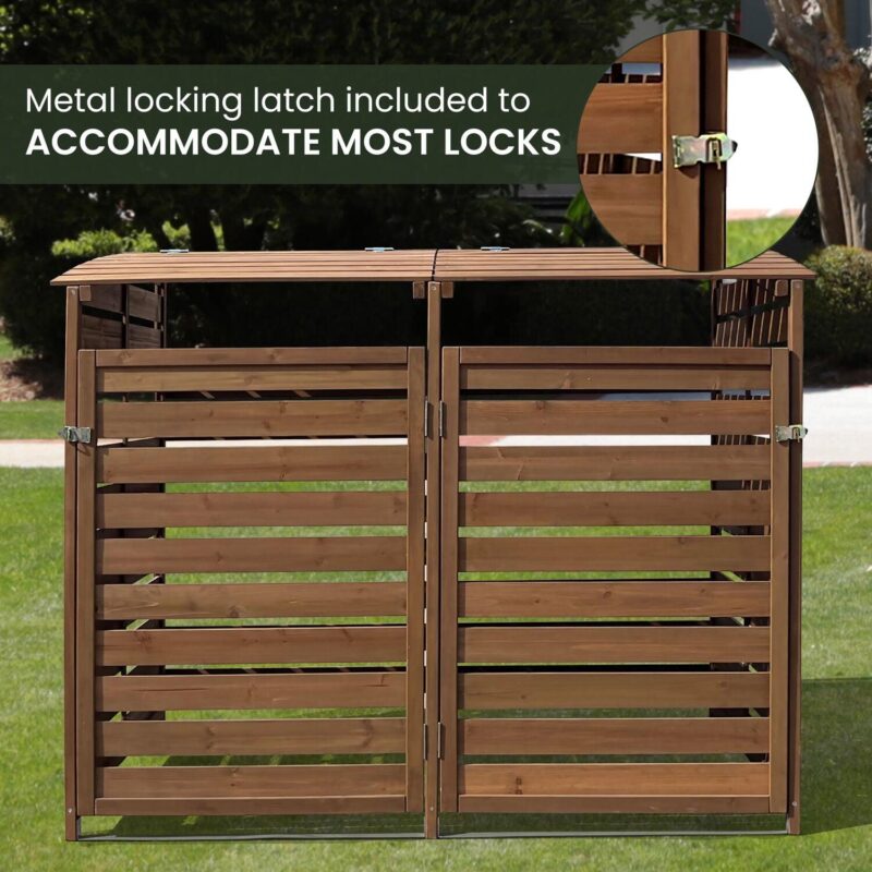 Hanover Outdoor Wood Trash Can Storage Shed, Brown,HANWS0103-BRN - Image 4
