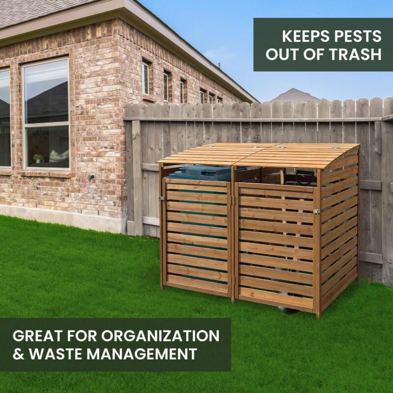 Hanover Outdoor Wood Trash Can Storage Shed, Brown,HANWS0103-BRN - Image 8