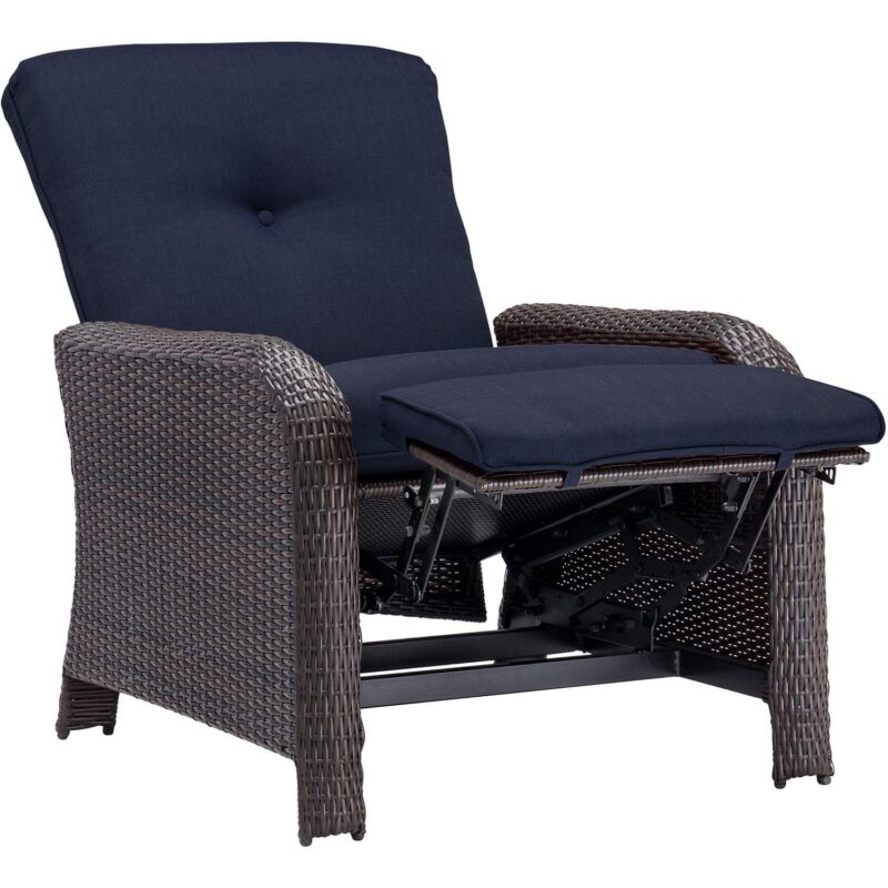 Hanover Strathmere Wicker and Steel Outdoor Patio Lounge Chair, Navy Blue - Image 9