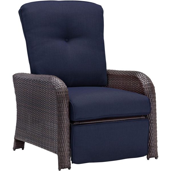 Hanover Strathmere Wicker and Steel Outdoor Patio Lounge Chair, Navy Blue