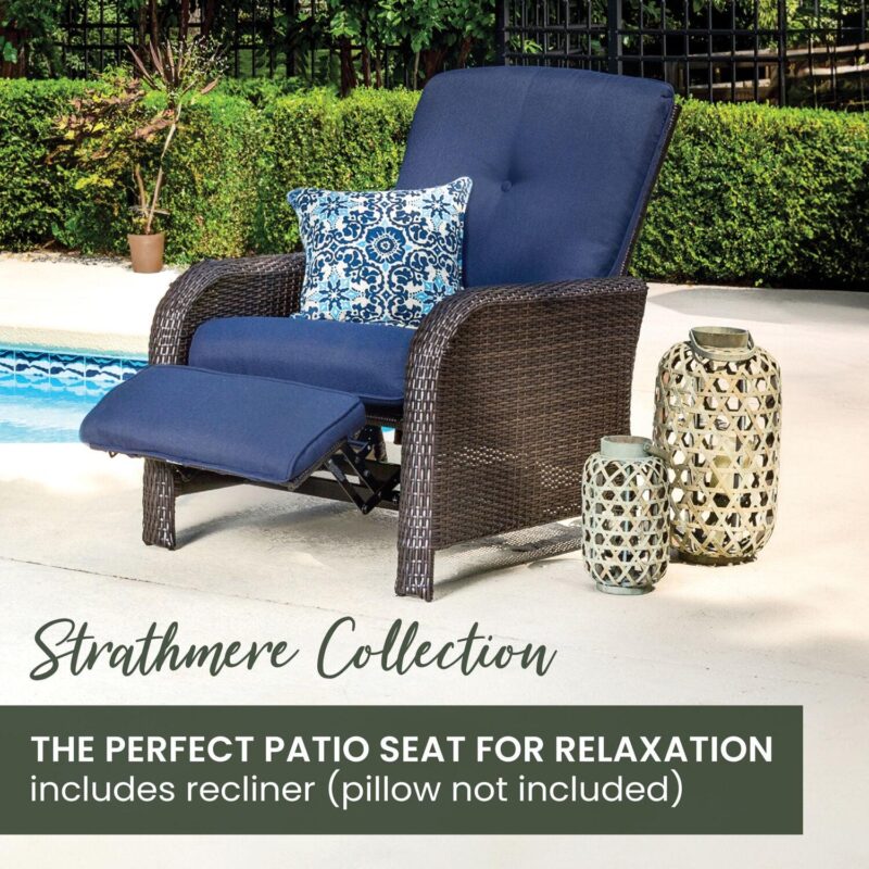 Hanover Strathmere Wicker and Steel Outdoor Patio Lounge Chair, Navy Blue - Image 3