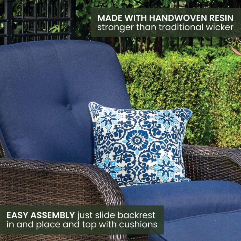 Hanover Strathmere Wicker and Steel Outdoor Patio Lounge Chair, Navy Blue - Image 5