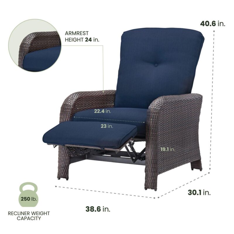 Hanover Strathmere Wicker and Steel Outdoor Patio Lounge Chair, Navy Blue - Image 2