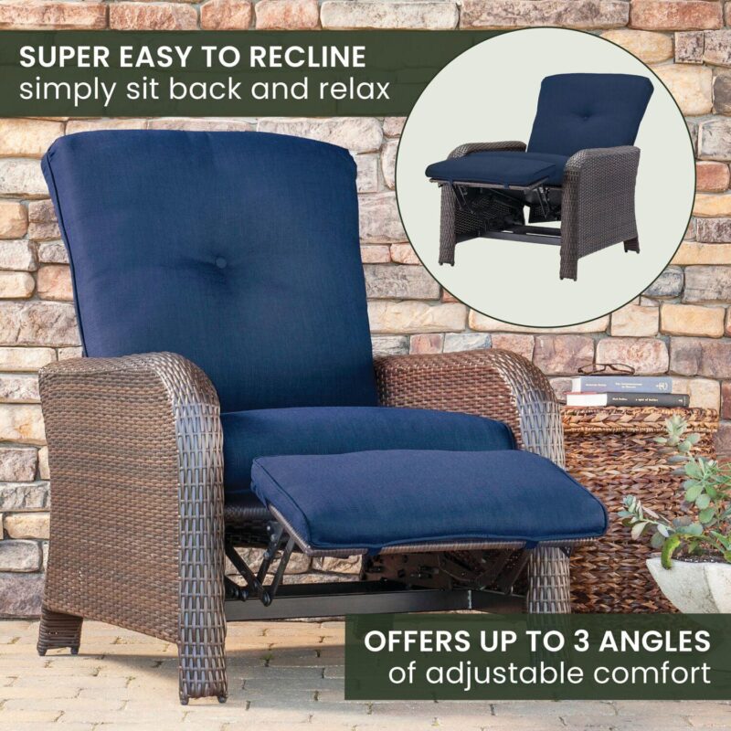 Hanover Strathmere Wicker and Steel Outdoor Patio Lounge Chair, Navy Blue - Image 6