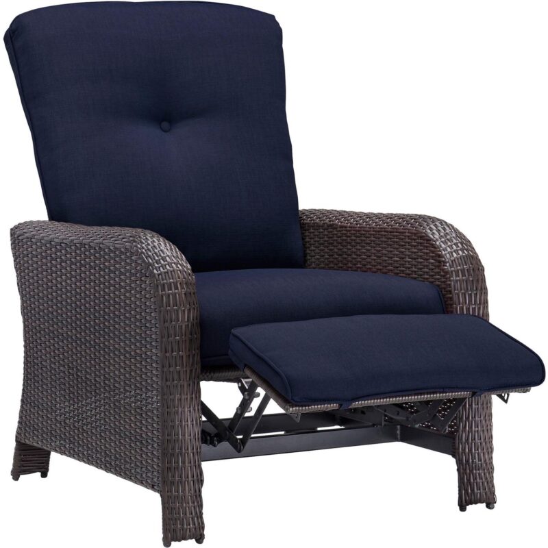 Hanover Strathmere Wicker and Steel Outdoor Patio Lounge Chair, Navy Blue - Image 8