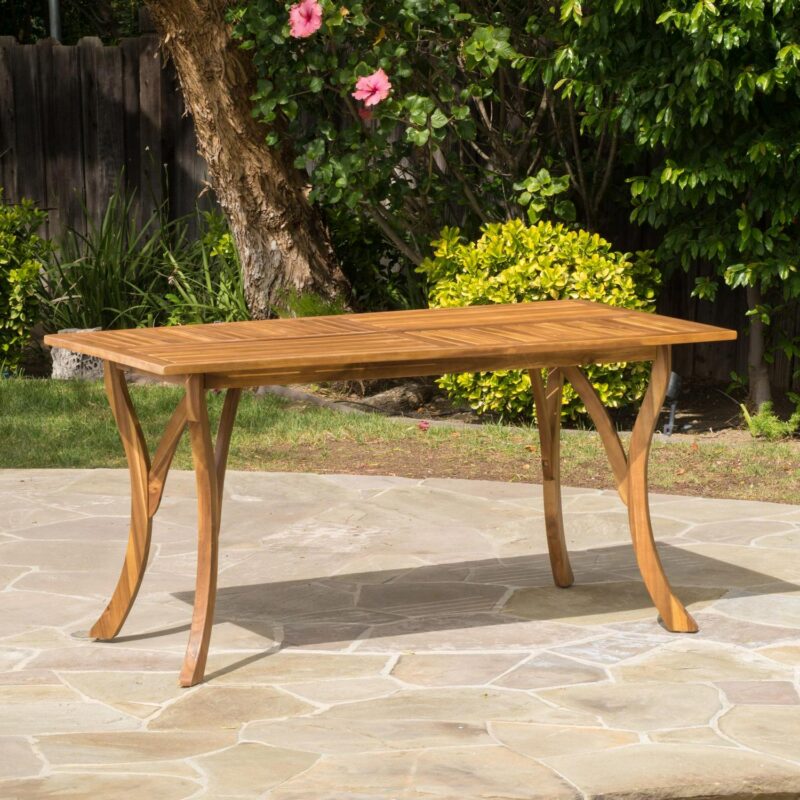 Harvey 7 Piece Outdoor Acacia Dining Set with Cushions, Teak Finish, White - Image 3