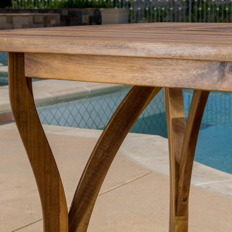 Harvey 7 Piece Outdoor Acacia Dining Set with Cushions, Teak Finish, White - Image 5