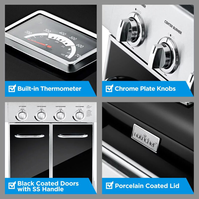 Heavy-Duty 5-Burner Propane Gas Grill - Stainless Steel Grill, 4 Main Burner with 1 side burner, 52,000 BTU Grilling Capacity, Electronic Ignition System, Built-in Thermometer - NutriChef NCGRIL2 - Image 3