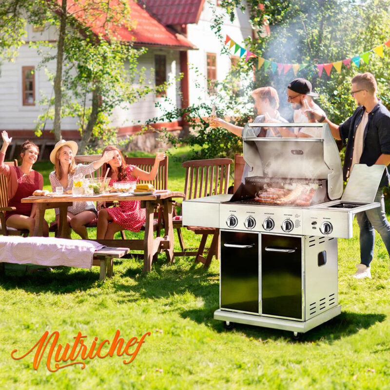 Heavy-Duty 5-Burner Propane Gas Grill - Stainless Steel Grill, 4 Main Burner with 1 side burner, 52,000 BTU Grilling Capacity, Electronic Ignition System, Built-in Thermometer - NutriChef NCGRIL2 - Image 8