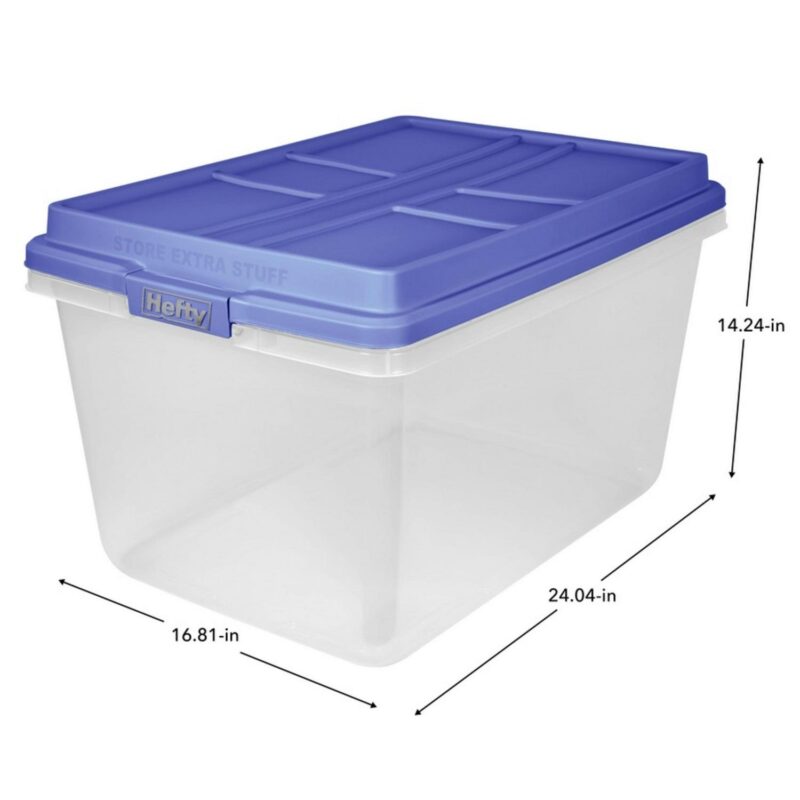 Hefty 72 Qt. Clear Plastic Storage Bin with Blue HI-RISE Lid, 6 Pack - Image 6
