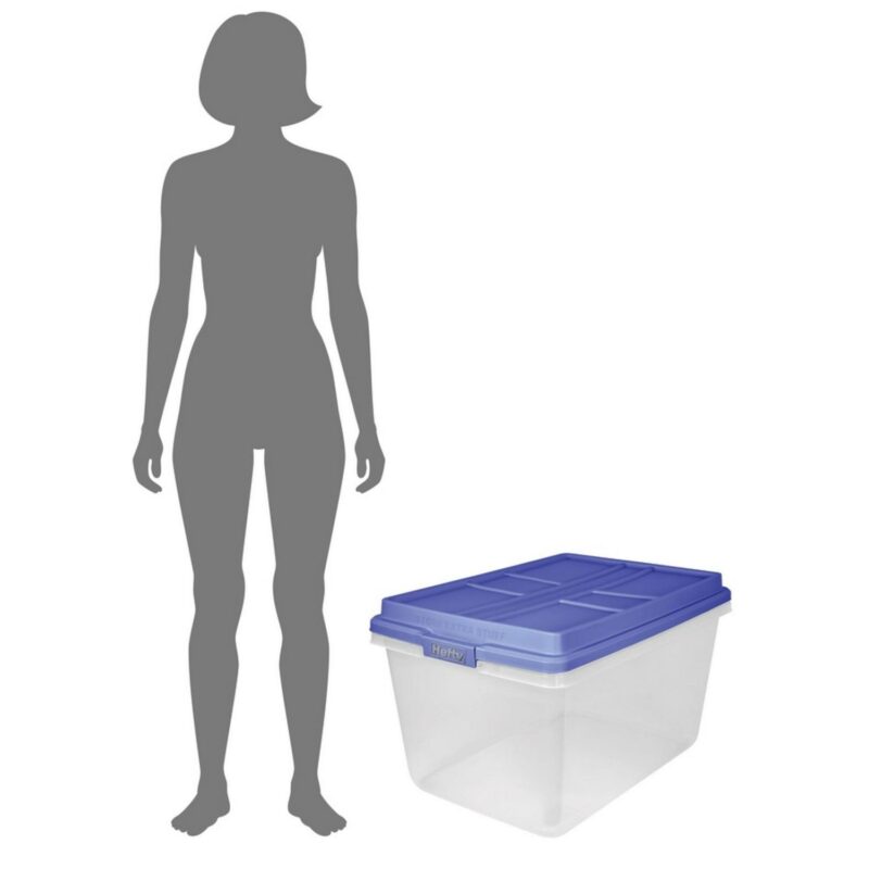 Hefty 72 Qt. Clear Plastic Storage Bin with Blue HI-RISE Lid, 6 Pack - Image 8