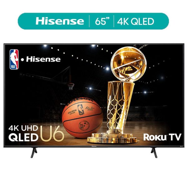 Hisense 65  Class U6HR Series QLED 4K UHD Roku Smart TV (65U6HR, 2024 Model) - QLED, Dolby Vision A. Atmos, Motion Rate 240, Full Array Local Dimming, Voice Remote
