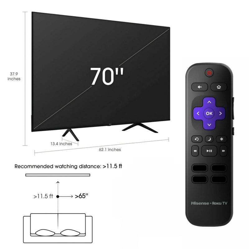 Hisense 70  Class 4K UHD LED LCD Roku Smart TV HDR R6 Series 70R6E4 - Image 2
