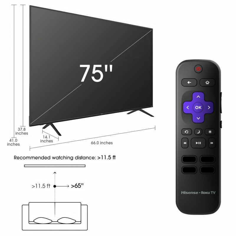 Hisense 75  Class 4K UHD LED LCD Roku Smart TV HDR R6 Series 75R6E4 - Image 2