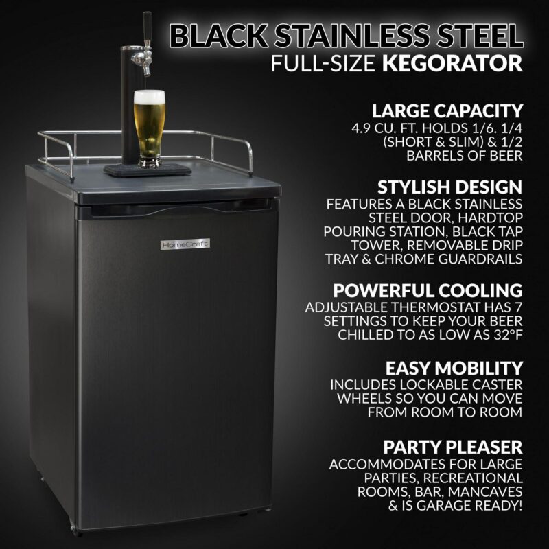 HomeCraft BK49BS 4.9 Cu. Ft. Black Stainless Steel Full-Size Kegorator Draft Beer Dispenser and Beer Cooler - Image 2