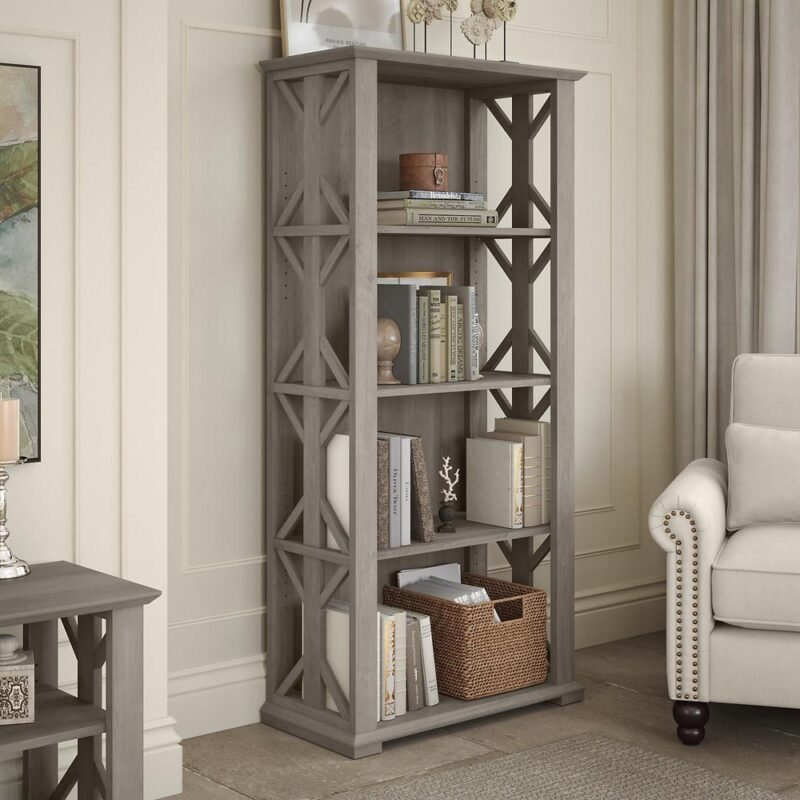 Homestead 4 Shelf Farmhouse Bookcase in Driftwood Gray - Engineered Wood - Image 7