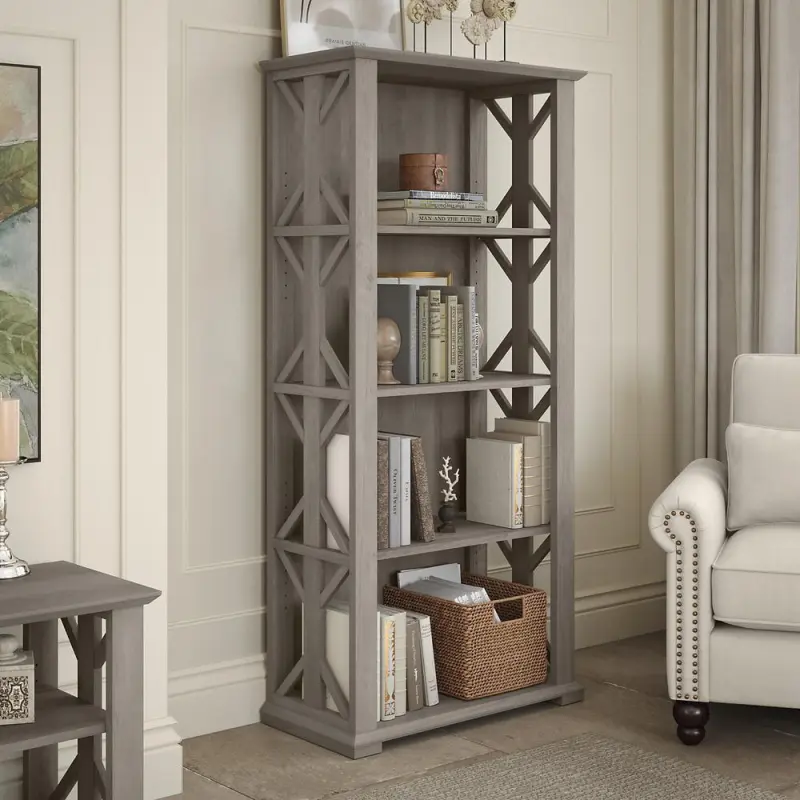 Homestead 4 Shelf Farmhouse Bookcase in Driftwood Gray - Engineered Wood - Image 7