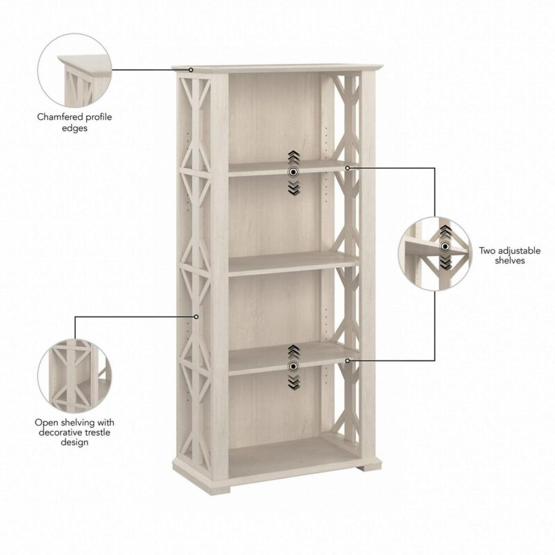 Homestead 4 Shelf Farmhouse Bookcase in Linen White Oak - Engineered Wood - Image 4