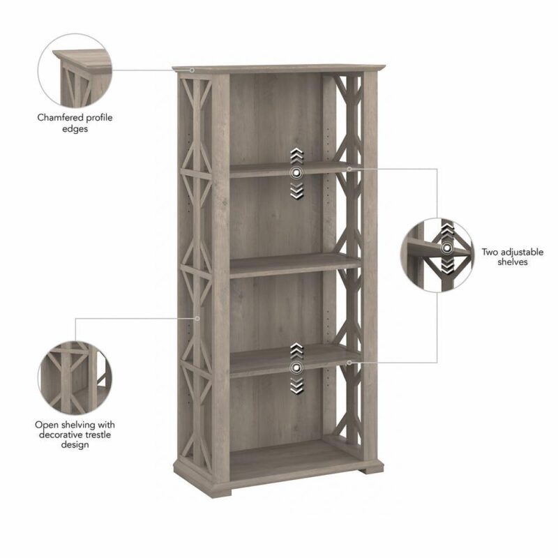 Homestead 4 Shelf Farmhouse Bookcase in Driftwood Gray - Engineered Wood - Image 6