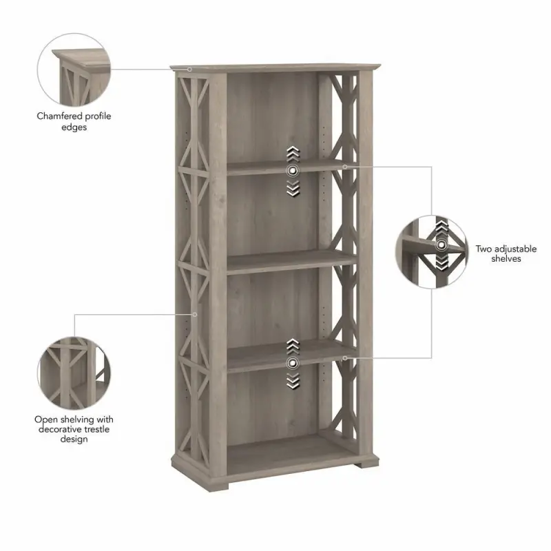 Homestead 4 Shelf Farmhouse Bookcase in Driftwood Gray - Engineered Wood - Image 6