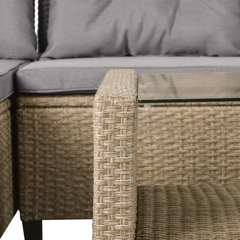 Hommoo 4 Piece Outdoor Patio Furniture Sets, Conversation Set Wicker Rattan Sectional Sofa Set with Seat Cushions, Tempered Glass Coffee Table, Light Gray - Image 9