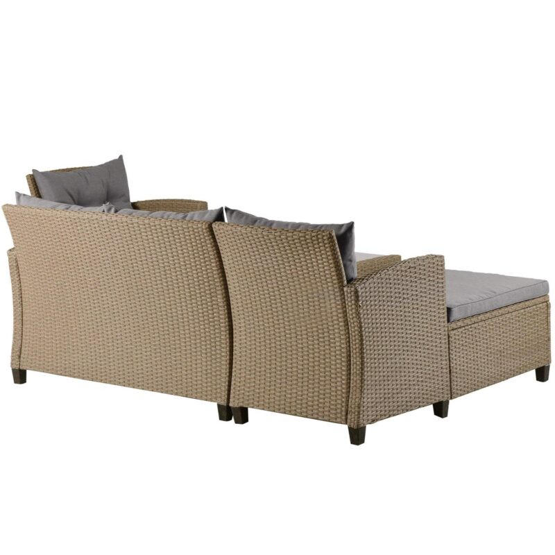 Hommoo 4 Piece Outdoor Patio Furniture Sets, Conversation Set Wicker Rattan Sectional Sofa Set with Seat Cushions, Tempered Glass Coffee Table, Light Gray - Image 5