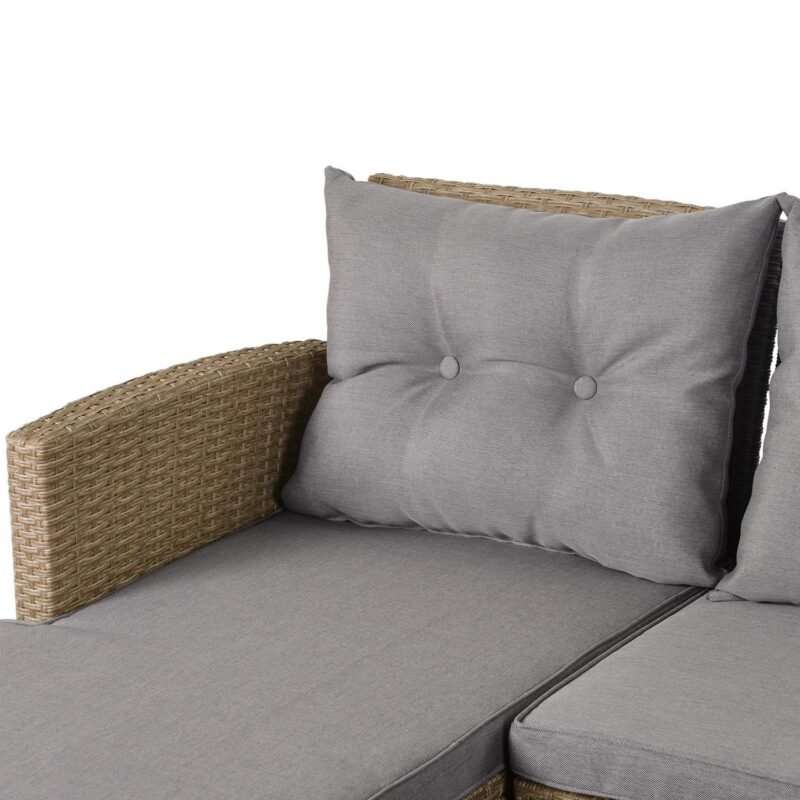 Hommoo 4 Piece Outdoor Patio Furniture Sets, Conversation Set Wicker Rattan Sectional Sofa Set with Seat Cushions, Tempered Glass Coffee Table, Light Gray - Image 7