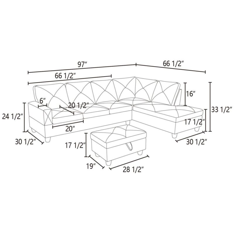 Hommoo 4 Seat Sectional Sofa Living Room Furniture Sets, Modern Microfiber L Shaped Couches and Sofas Model for Home, Espresso(No Ottomans) - Image 3