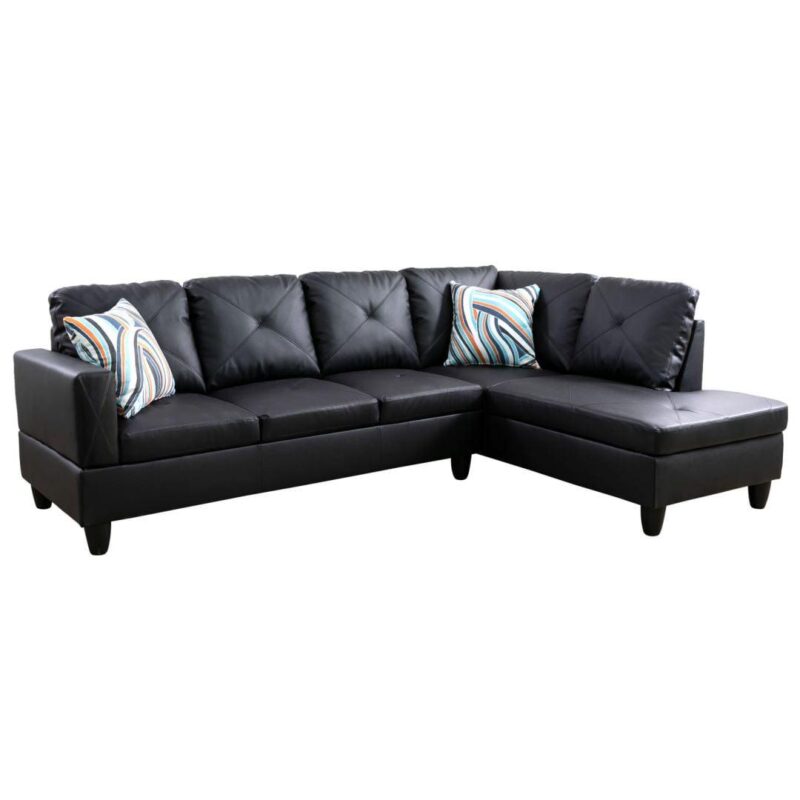 Hommoo Faux Leather 4-Seat Couch Living Room Sofa Set, L Shaped Couch Sofa Set, Chaise Lounge Sectional Sofa for Small Space, Black(No Ottoman) - Image 3