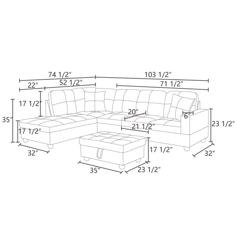 Hommoo Faux Leather L-Shaped Sectional Sofa, Living Room Furniture Sets, Modern 4-Seat Couches and Sofas Set for Home& Office, Black (No Ottomans) - Image 3