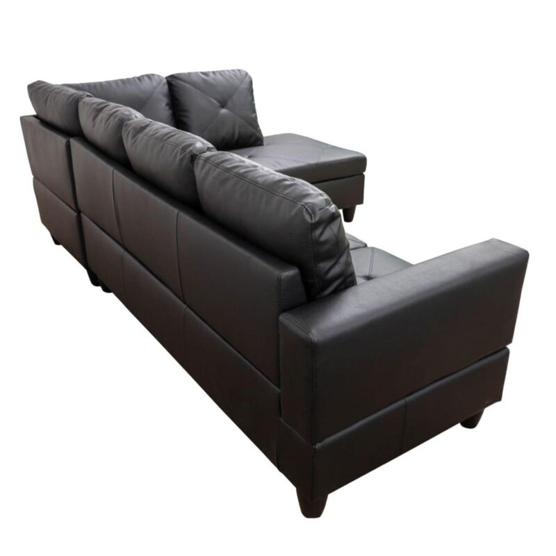 Hommoo Faux Leather 4-Seat Couch Living Room Sofa Set, L Shaped Couch Sofa Set, Chaise Lounge Sectional Sofa for Small Space, Black(No Ottoman) - Image 4