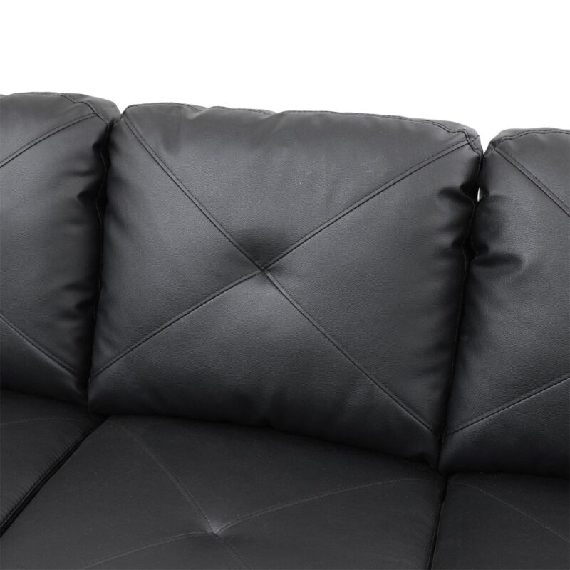 Hommoo Faux Leather 4-Seat Couch Living Room Sofa Set, L Shaped Couch Sofa Set, Chaise Lounge Sectional Sofa for Small Space, Black(No Ottoman) - Image 7
