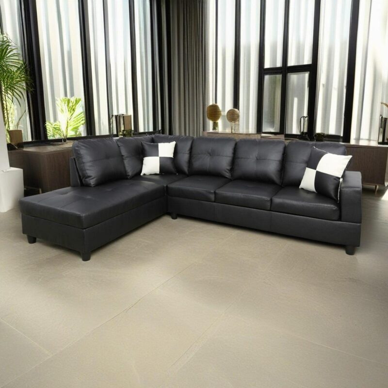 Hommoo Faux Leather L-Shaped Sectional Sofa, Living Room Furniture Sets, Modern 4-Seat Couches and Sofas Set for Home& Office, Black (No Ottomans)