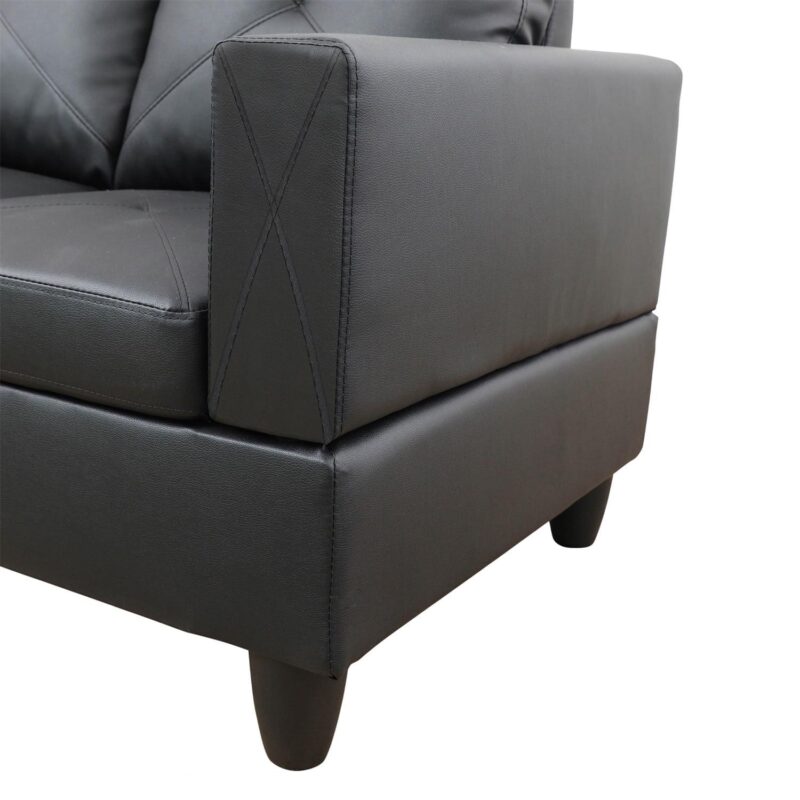 Hommoo Faux Leather 4-Seat Couch Living Room Sofa Set, L Shaped Couch Sofa Set, Chaise Lounge Sectional Sofa for Small Space, Black(No Ottoman) - Image 5