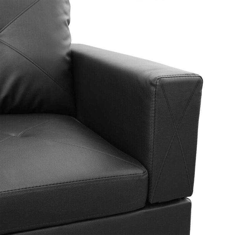 Hommoo Faux Leather 4-Seat Couch Living Room Sofa Set, L Shaped Couch Sofa Set, Chaise Lounge Sectional Sofa for Small Space, Black(No Ottoman) - Image 6