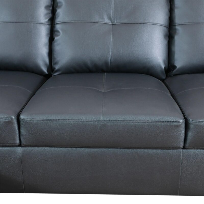 Hommoo Faux Leather L-Shaped Sectional Sofa, Living Room Furniture Sets, Modern 4-Seat Couches and Sofas Set for Home& Office, Black (No Ottomans) - Image 5